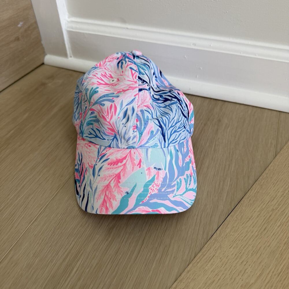 Lilly Pulitzer Women's Run Around Hat Coral Pink & Blue One Size Adjustable